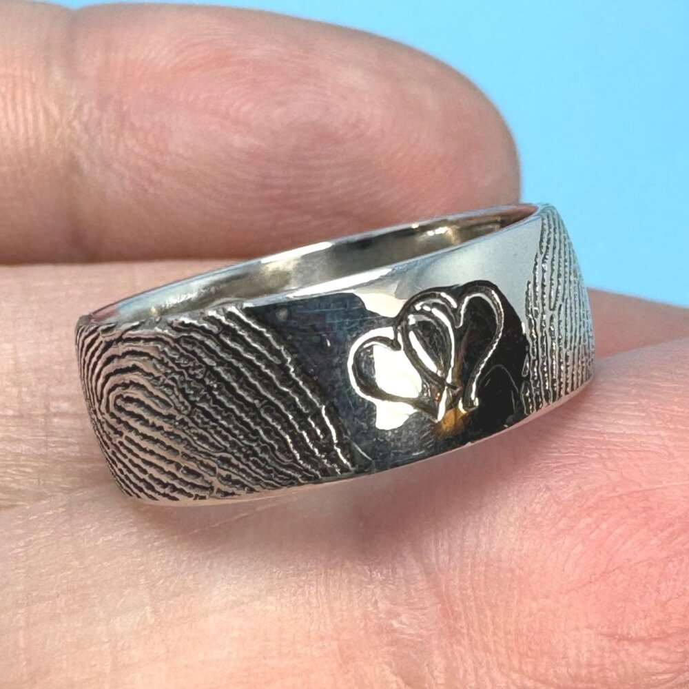 Fingerprint Design Heart Band 6mm Ring VTG Solid Sterling Silver 925 Size 6